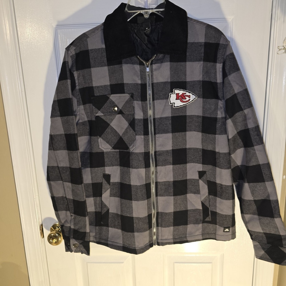 Kansas City Chiefs Flannel Jacket Mens Medium‎ Wild Collective Zipper Plaid NWOT